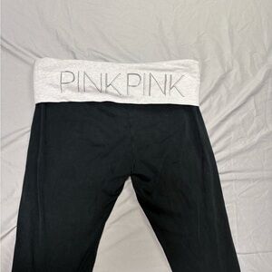 Y2K pink Victoria secret Black Leggings with Pink Logo Waistband